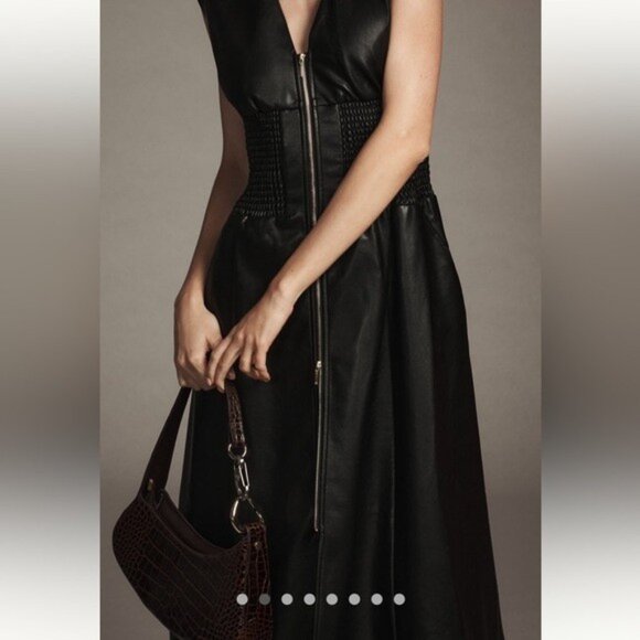 NWT Size XSP - The Tommie Smocked Front-Zip Shirt Dress Faux Leather (US$ 198) - Picture 5 of 10